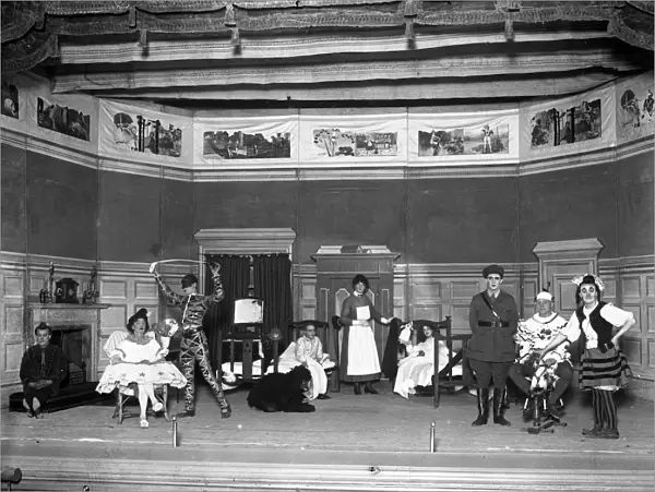 Convalescent soldiers in pantomime at Eastbourne. Officers, NCOs and men of Summerdown