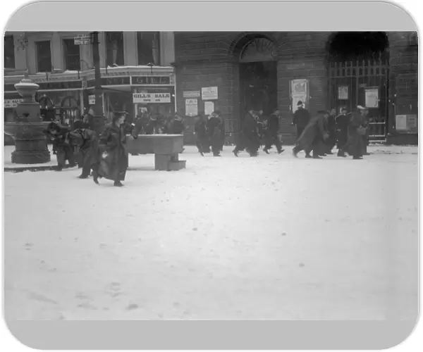Snowball Fight, Boscawen Street, Truro, Cornwall. 8th January 1918