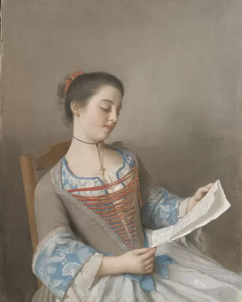 La liseuse Marianne Lavergne, a cousin of the artist, in Lyons countryside clothing
