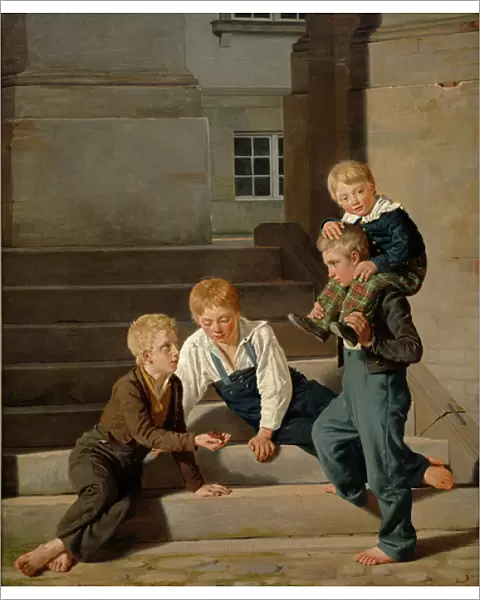 Young Boys Playing Dice in Front of Christiansborg Castle, Copenhagen, 1834 (oil