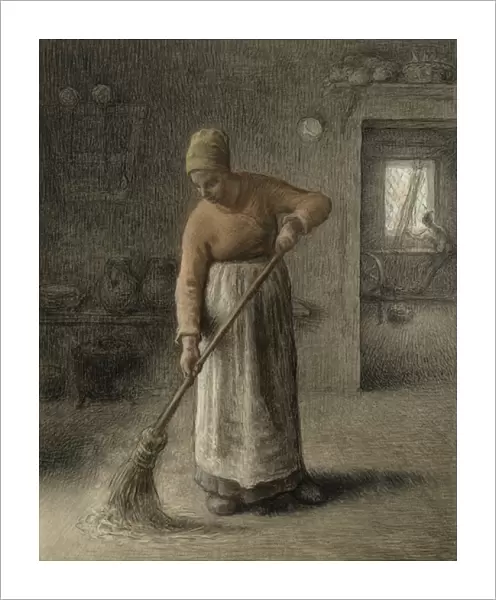 A Farmers wife sweeping, 1867 (pastel on brown paper)