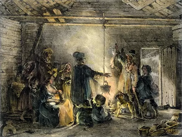 Interior of a Coal-Miners Hut, engraved by Godefroy Engelmann (1788-1839) 1829