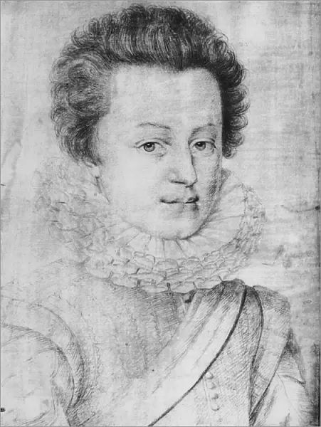 Portrait of Cesar de Bourbon (1594-1665), Duke de Vendome (pencil on paper) (b  /  w photo)