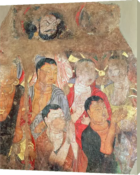 Group of monks and Buddha, from the Shikshin Monastery, Karashar, 9th-10th century