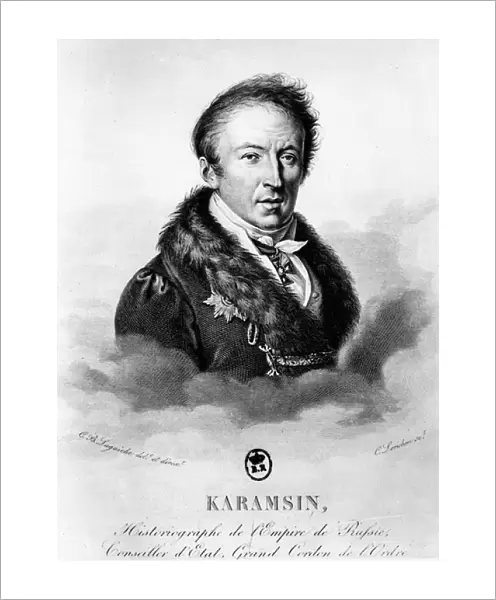 Portrait of Nikolai Mikhailovich Karamzin (1766-1826) (engraving) (b  /  w photo)