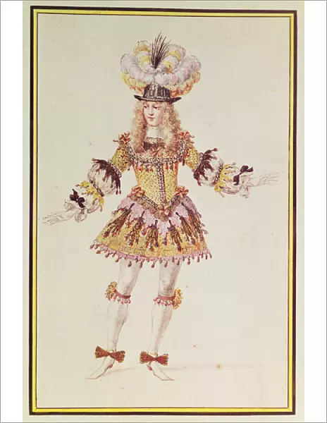 Costume design for male dancer, c. 1660 (pen, ink, w  /  c & gold on pape)