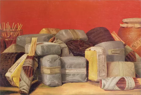 Still Life with Packets of Tobacco (oil on canvas)