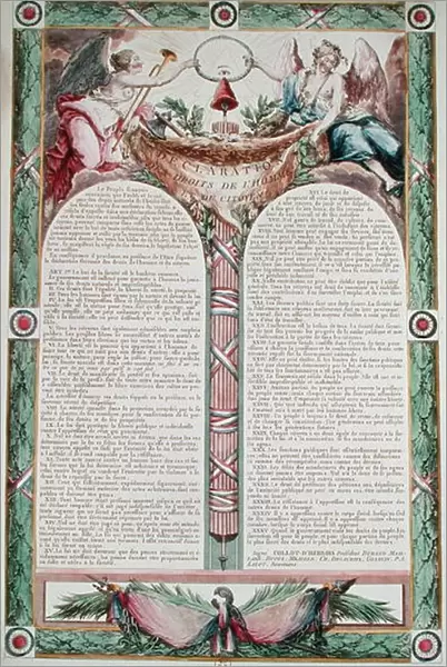 Declaration of the Rights of Man, 1793 (coloured engraving)