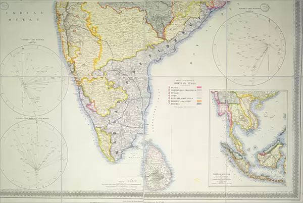 Map of British Southern India, 1872 (colour lithograph)