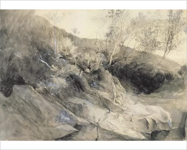 The Rocky Bank of a River - Verso: sketch of foliage, c