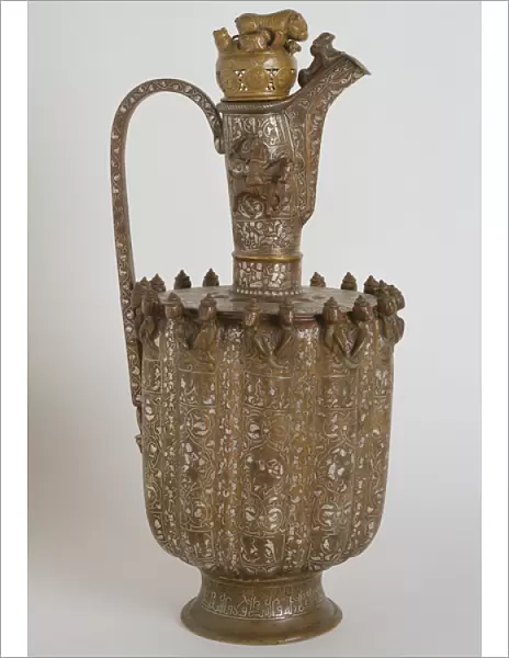 Pitcher with a handle and lid, from Khorasan, Safavid Dynasty (brass engraved with