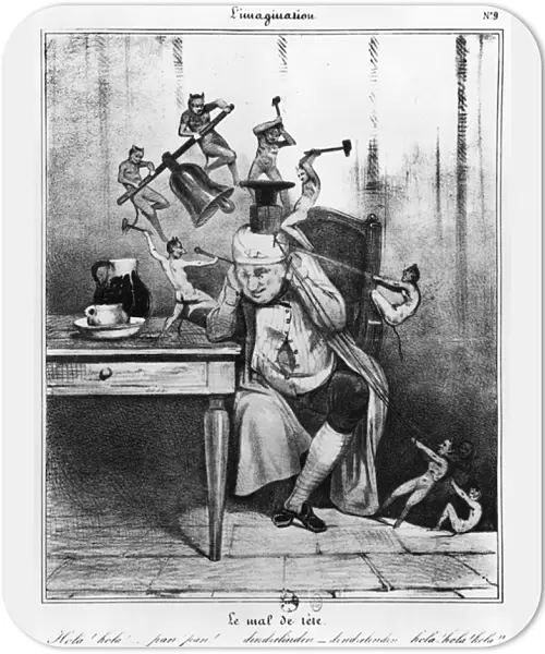 The headache, from the series L Imagination, c. 1830 (litho) (b  /  w photo)