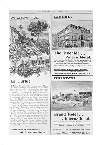 Advertisements for La Turbie Restaurant, The Avenida Palace Hotel and the Grand Hotel International