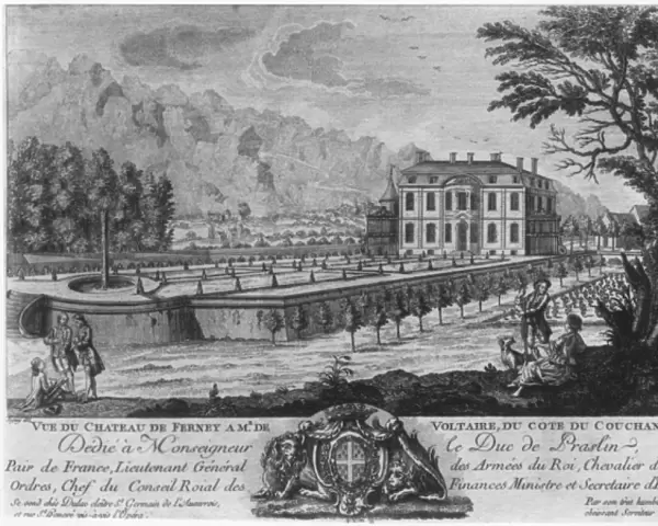 Voltaires house in Ferney, west side, engraved by Francois, Maria, Isidore Queverdo