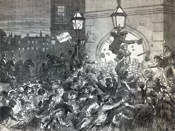 Bread Riot at the entrance to the House of Commons in 1815 (engraving)