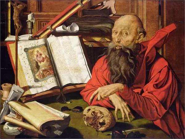 St. Jerome in Meditation (oil on panel)