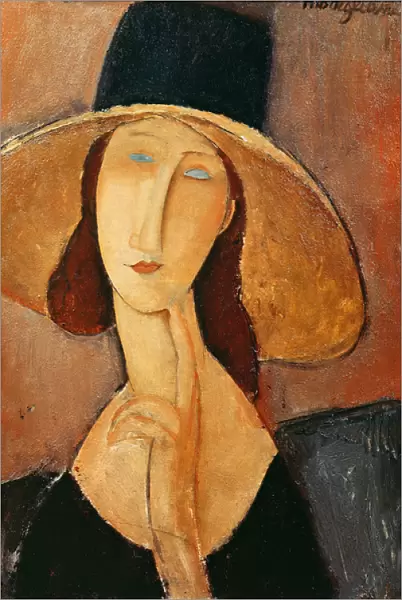 Portrait of Jeanne Hebuterne in a large hat, c. 1918-19 (oil on canvas)