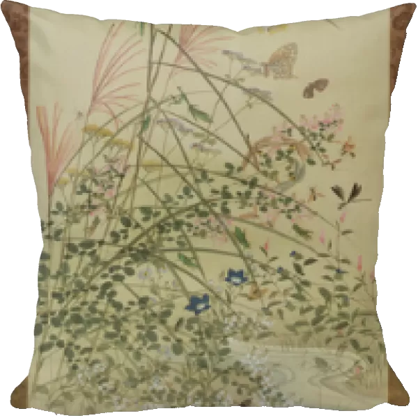Autumn flowers and insects by a stream, 1910 (ink and colours on silk)