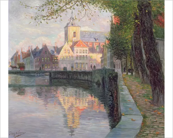 Autumn in Bruges (oil on panel)