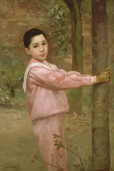 Portrait of a boy in a pink sailor suit