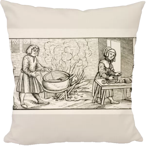 Interior of a Kitchen, after a woodcut in Calendarium Romanum by Jean Staeffler