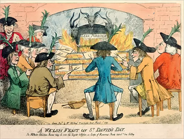 A Welsh Feast on St. Davids Day, 1790 (colour etching)
