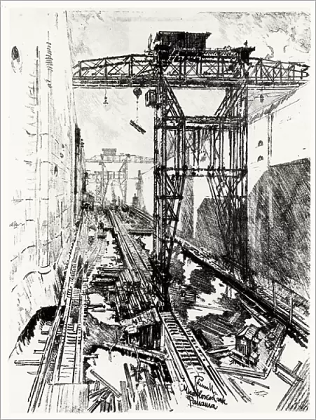 Cranes at the Miraflores Lock, plate XXII from The Panama Canal