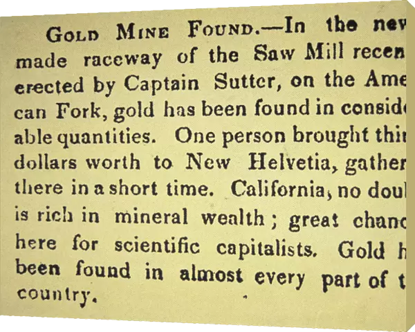 Californian Newspaper Report on gold mines, 1848 (litho)