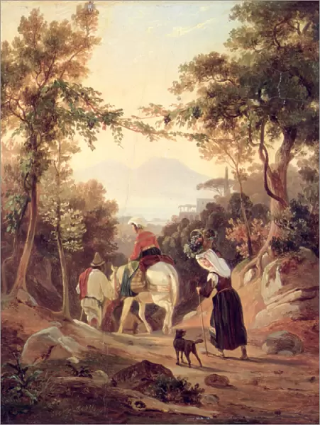 Italian Landscape with Peasants, c. 1845 (oil on wood)