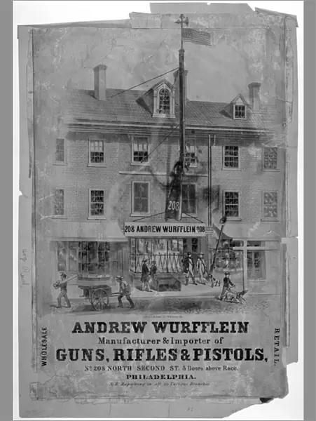 Advertising, Andrew Wurfflin. Gun Maker, Philadelphia, c. 1850 (litho) (b  /  w photo)