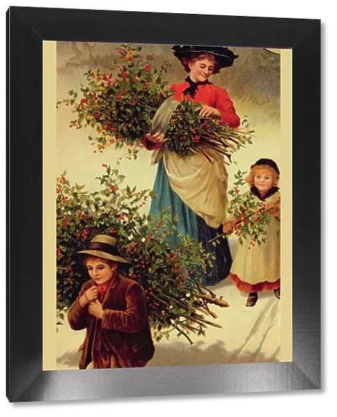 Carrying Home the Christmas Holly, Victorian, (book illustration)