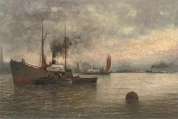 Unloading Cargo in a Harbour, 1871 (oil on canvas)