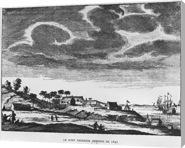 View of Fort Frederik Hendrik, Mauritius, in 1642, illustration from