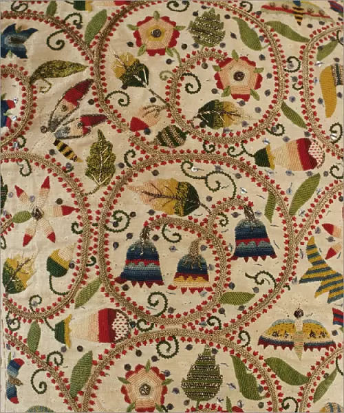 detail of a womens embroidered jacket known in the 17th century as a waistcoat