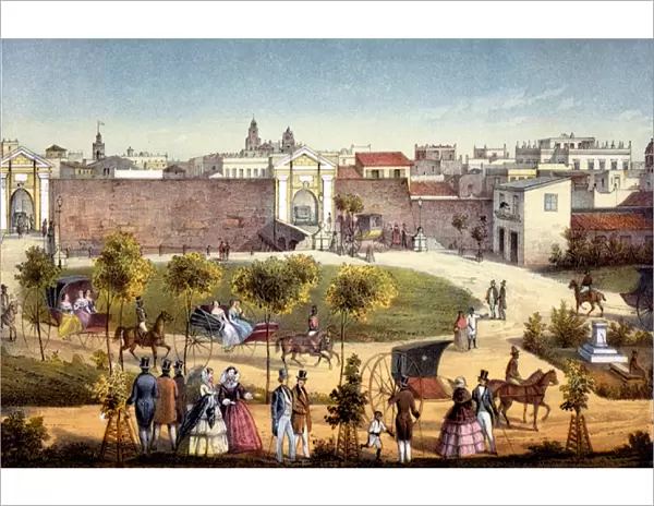 The Gates of Monseratte, Havana, Cuba, 1840 (colour litho)
