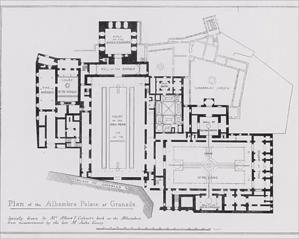 Plan of the Alhambra Palace at Granada (litho)