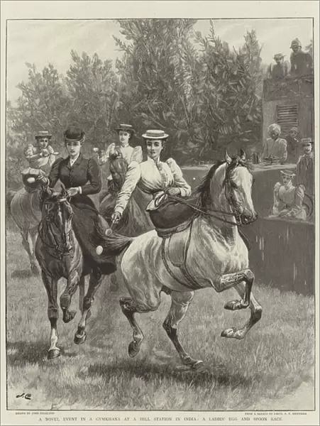 A Novel Event in a Gymkhana at a Hill Station in India, a Ladies Egg and Spoon Race (engraving)