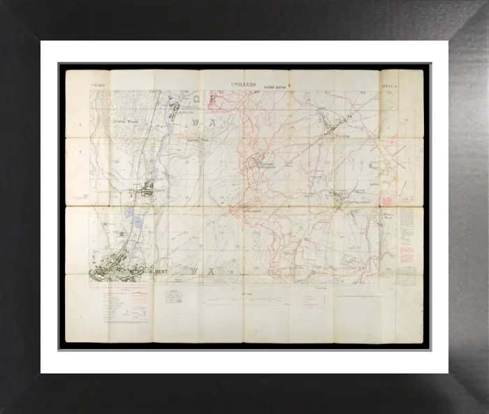 Framed Print : Trench Map Print of Meaulte, 1914-1918