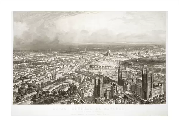 Birds Eye View of London from Westminster Abbey, engraved by A