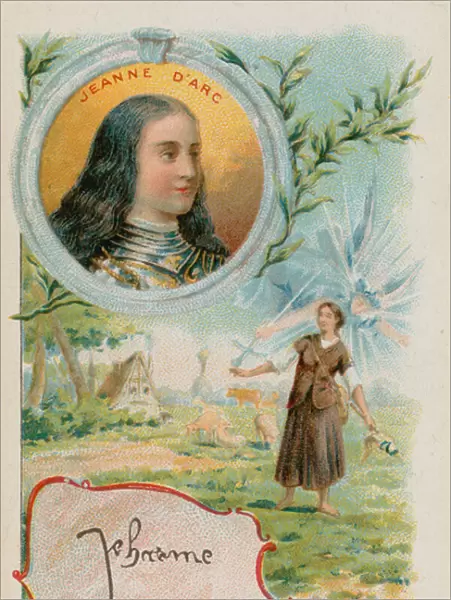 Joan of Arc with a depiction of her vision (chromolitho)