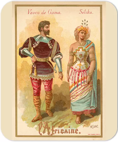 Vasco da Gama and Selika, from Giacomo Meyerbeers opera L Africaine (chromolitho)