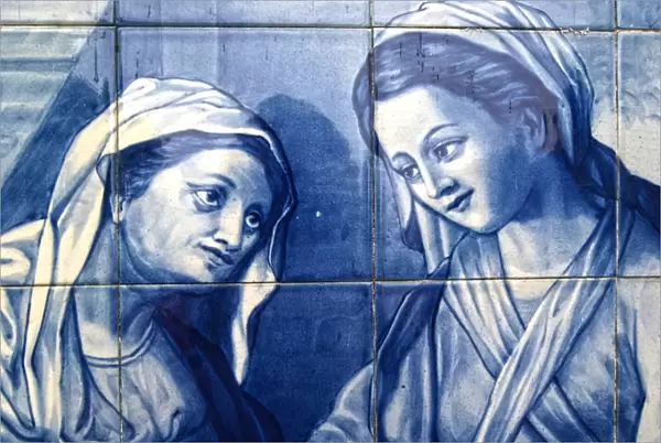 Detail of Mary meeting the Innkeepers wife, Decorative panel depicting Mary