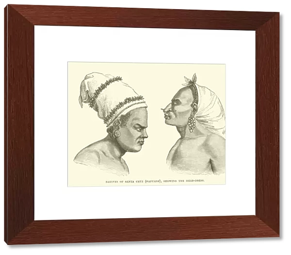 Natives of Santa Cruz, Papuans, showing the head-dress (engraving)