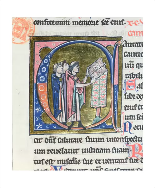 Ms 36 Historiated initial C depicting a monk reading a missal