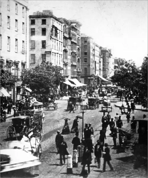 View up Broadway from Barnums Museum, c. 1860s (b  /  w photo)