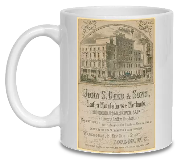 Advert for Johns Deed & Sons, leather manufacturers and merchants, 451 New Oxford Street, London (engraving)