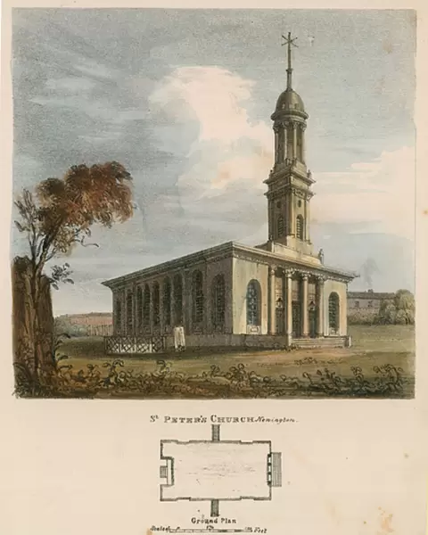 St Peters Church, Newington (coloured engraving)