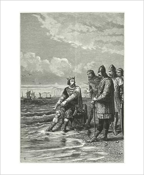 King Canute and the waves (engraving)