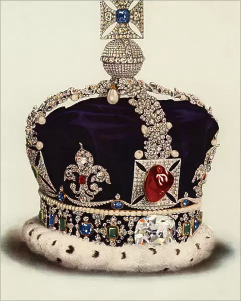 The Imperial State Crown from the Crown Jewels of England, 1919 (colour litho)