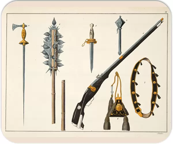Weapons including a musket, c. 1400, plate from A History of the Development